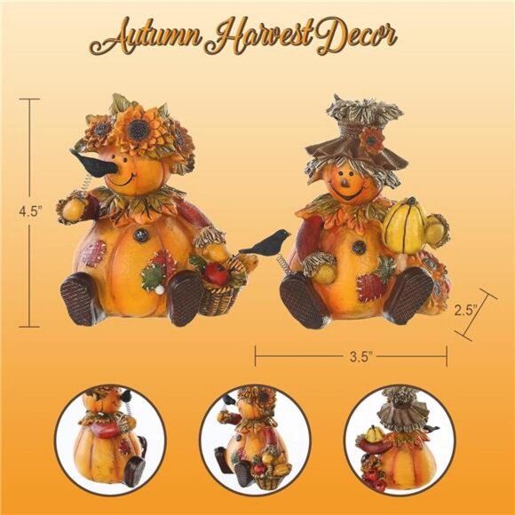 Polystone Table Decor Seasonal Fall Harvest Statue Pumpkin People - Picture 3 of 8